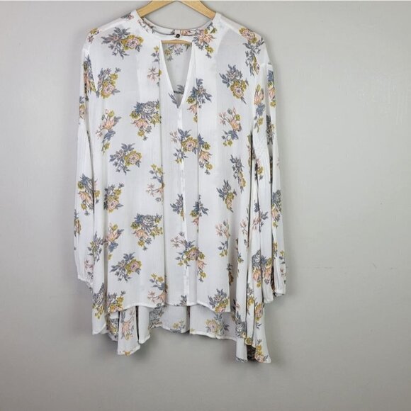 FREE People Tunic Mini Dress White Floral Long Sleeves Pockets Boho XS NWOT - Picture 15 of 15